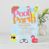 Verjaardagsuitnodiging zomer zwembadfeest watermel kaart (Staand voorkant)