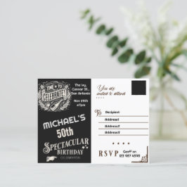 Verjaardagsuitnodiging zwart & wit vintage briefkaart