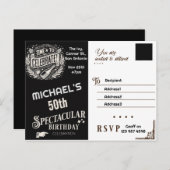 Verjaardagsuitnodiging zwart & wit vintage briefkaart (Voorkant / Achterkant)