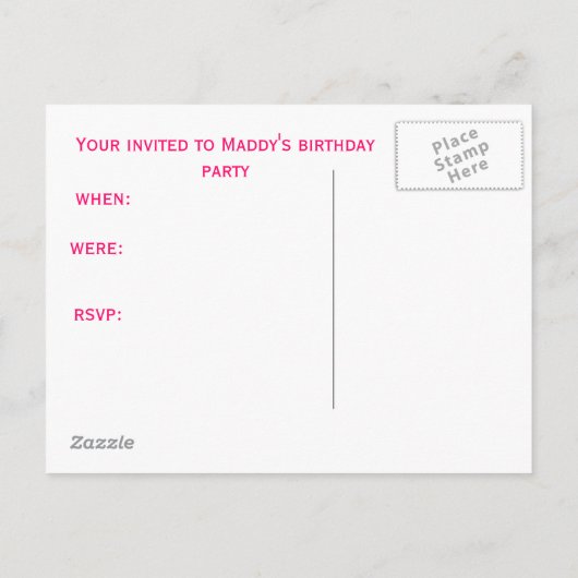 Verjaardagsuitnodigingen briefkaarten (Achterkant)