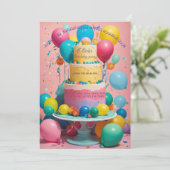 Verjaardagsuitnodigingen: Cake en ballon Design Kaart (Staand voorkant)