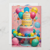 Verjaardagsuitnodigingen: Cake en ballon Design Kaart (Voorkant / Achterkant)