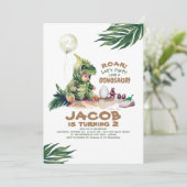 Verjaardagsuitnodigingen jongens dinosaurus kaart (Staand voorkant)