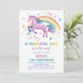 Verjaardagsuitnodigingen Rainbow Star Unicorn Kaart (Staand voorkant)