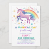 Verjaardagsuitnodigingen Rainbow Star Unicorn Kaart (Voorkant / Achterkant)