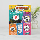 Verjaardagsuitnodigingen – Superheld Comic Stijl Kaart (Staand voorkant)