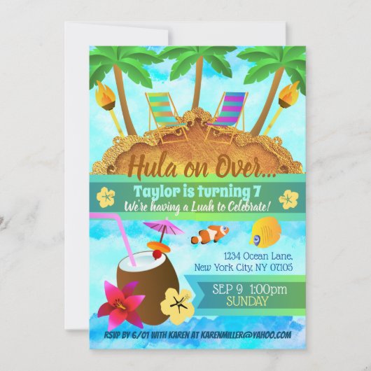 Verjaardagsuitnodigingen voor Beach Island Kaart (Voorkant)