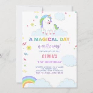 Verjaardagsuitnodigingen voor Clouds Unicorn Kaart