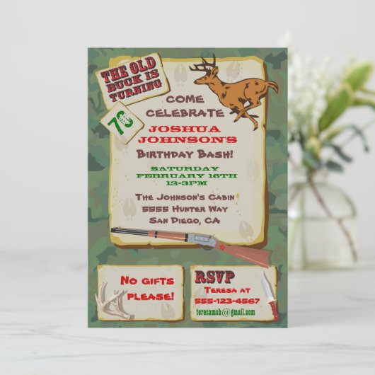 Verjaardagsuitnodigingen voor jachtfeest voor oude kaart (Staand voorkant)