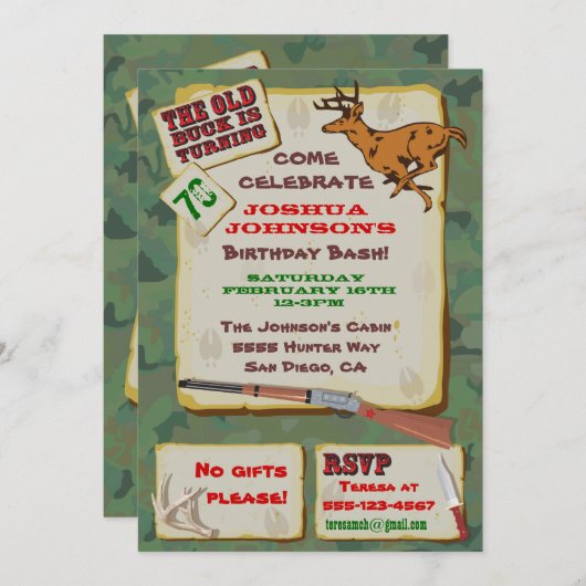 Verjaardagsuitnodigingen voor jachtfeest voor oude kaart (Voorkant / Achterkant)