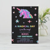 Verjaardagsuitnodigingen voor Neon Unicorn Kaart (Staand voorkant)