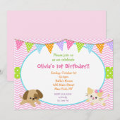 Verjaardagsuitnodigingen voor puppy's en Katten Kaart (Voorkant / Achterkant)