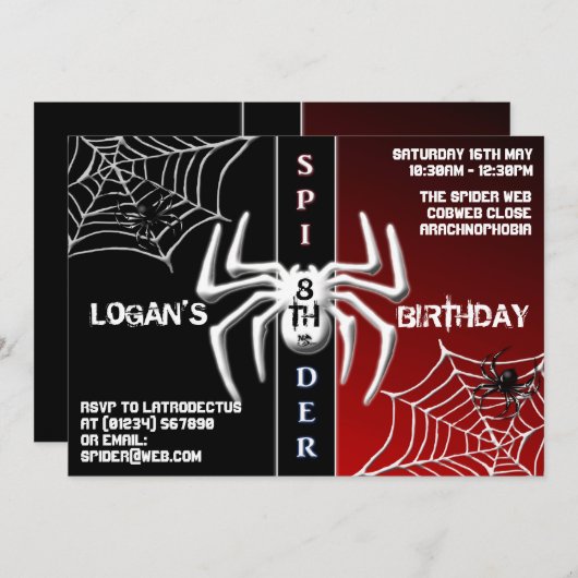 Verjaardagsuitnodigingen voor Red & Black Spider Kaart (Voorkant / Achterkant)