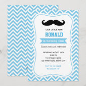 Verjaardagsuitnodigingen voor snor (Blue Chevron) Kaart (Voorkant / Achterkant)