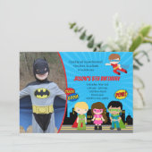 Verjaardagsuitnodigingen voor superhelden met foto kaart (Staand voorkant)