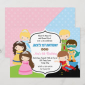 Verjaardagsuitnodigingen voor tweelingen (Princess Kaart (Voorkant / Achterkant)