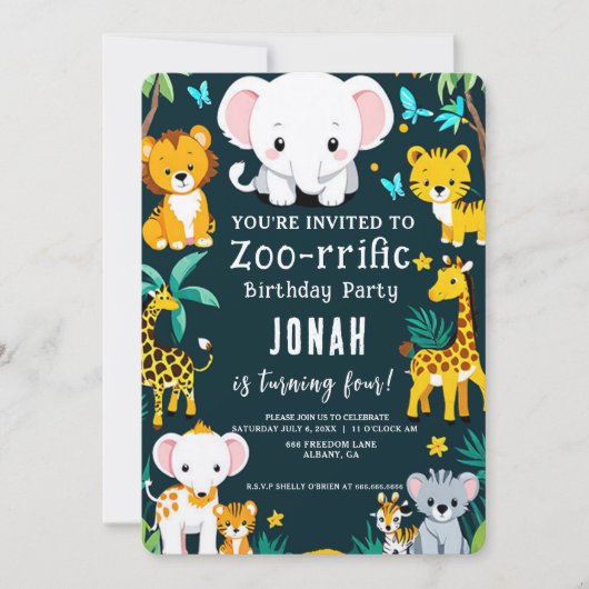 Verjaardagsuitnodigingen voor wilde dieren - Feest Kaart (Voorkant)