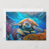 Verjaardagsuitnodigingen voor zwemmende zeeschildp kaart (Achterkant)