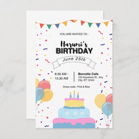 VERJAARDAGSUITNODIGINGKAART KAART (Voorkant / Achterkant)