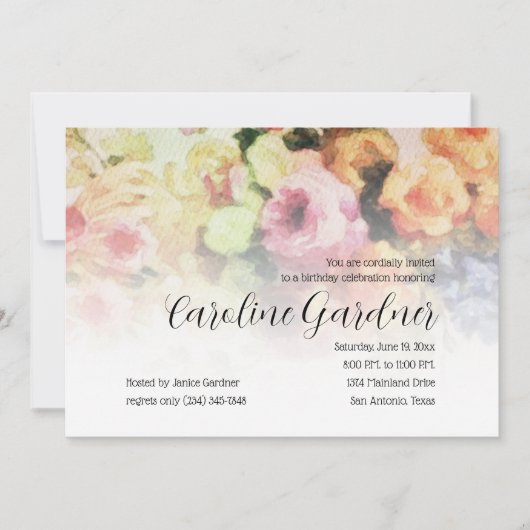 Verjaardagsuitnodigingsbloemen op Waterverf papier Kaart (Voorkant)
