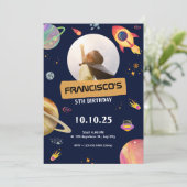 verjaardagsuitnodigingskaart Blue Space Theme Kaart (Staand voorkant)