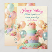 Verjaardagsuitnodigingskaart, Ellegant & Aanpasbaa Kaart (Voorkant / Achterkant)