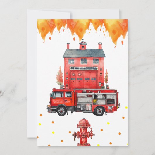 Verjaardagsuitnodigingskaart met brandweerthema kaart (Achterkant)
