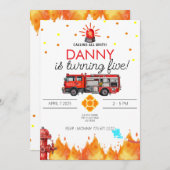 Verjaardagsuitnodigingskaart met brandweerthema kaart (Voorkant / Achterkant)