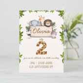 Verjaardagsuitnodigingskaart met malse jungle dier kaart (Staand voorkant)