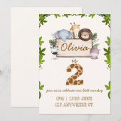 Verjaardagsuitnodigingskaart met malse jungle dier kaart (Voorkant / Achterkant)