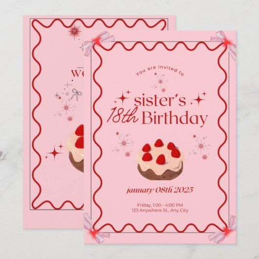 verjaardagsuitnodigingskaart van de zus kaart (Voorkant / Achterkant)