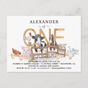 Verjaardagsuitnodigingspostkaart met leuke boerder briefkaart