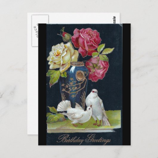 Verjaardagsvaas en duiven briefkaart (Voorkant / Achterkant)