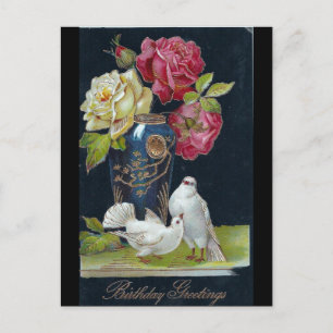 Verjaardagsvaas en duiven briefkaart