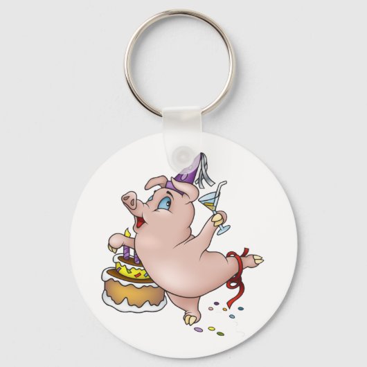 Verjaardagsvarken feesten sleutelhanger (Voorkant)