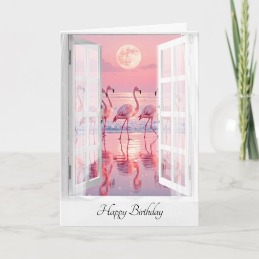 Verjaardagsvenster met flamingo's kaart (Voorkant)