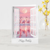 Verjaardagsvenster met flamingo's kaart (Gele Bloem)
