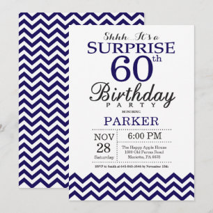 Verjaardagsverrassing 60 Navy Blue Chevron Kaart
