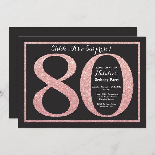 Verjaardagsverrassing 80 Roze Gouden Glitters Kaart (Voorkant / Achterkant)