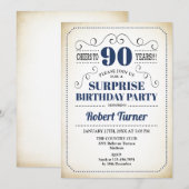 Verjaardagsverrassing 90ste - Marineblauw Wit Zwar Kaart (Voorkant / Achterkant)