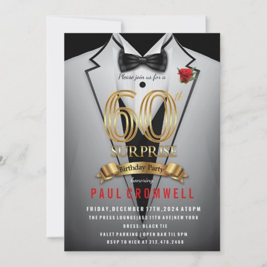 Verjaardagsverrassing Tuxedo Uitnodiging 60 jaar (Voorkant)