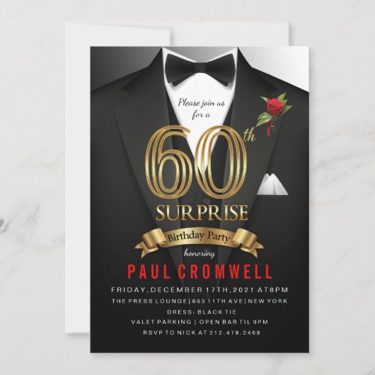 Verjaardagsverrassing Tuxedo Uitnodiging 60 jaar (Voorkant)