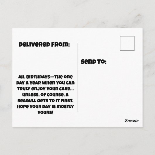 Verjaardagsverrassing van de meeuw – Taart niet ve Briefkaart (Achterkant)