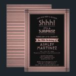 Verjaardagsverrassingsfeestje Elegant Roos Goud &  Kaart<br><div class="desc">Kun je een geheim bewaren? Nodig familie en vrienden uit voor een elegant en spannend verrassingsverjaardagsfeest voor haar met aangepaste roze en zwarte feestuitnodigingen. Alle bewoordingen op deze sjabloon zijn eenvoudig te personaliseren, inclusief een bericht met de tekst "Shhh! Het is een verrassing." Het ontwerp is voorzien van een gestreepte...</div>