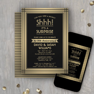 Verjaardagsverrassingsparty Elegant Zwart en Goud Kaart
