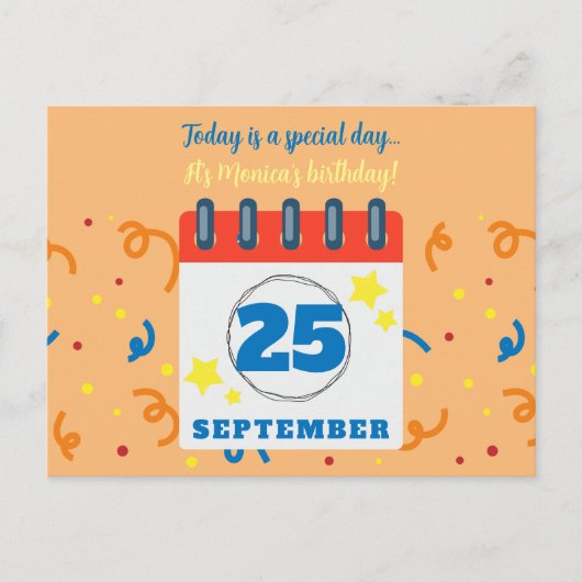 Verjaardagsviering 25 september Kalenderblad Briefkaart (Voorkant)