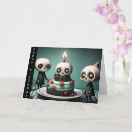 Verjaardagsviering feest taart skelet vrienden kaart