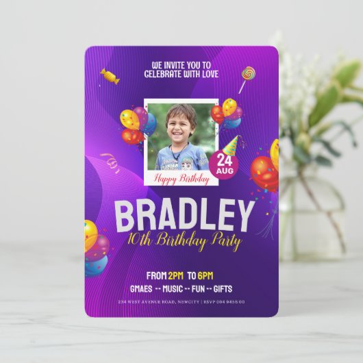 Verjaardagsviering Feestuitnodiging Sjabloon Kaart (Staand voorkant)