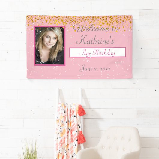 Verjaardagsviering Gouden Glitter, Sparkles Spandoek (Insitu)