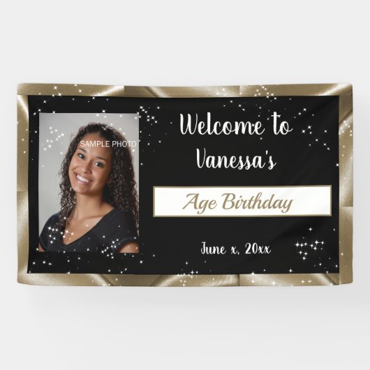 Verjaardagsviering Gouden Satijn, Sparkles Spandoek (Horizontaal)